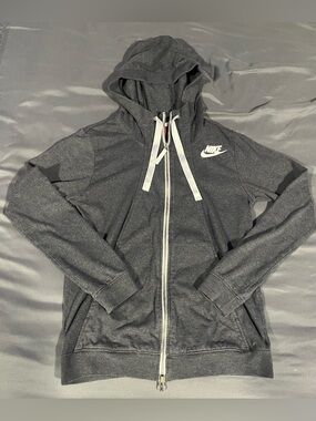 Nike Zipped Running Jacket with Hood Gray Heather Double Zip Size Small